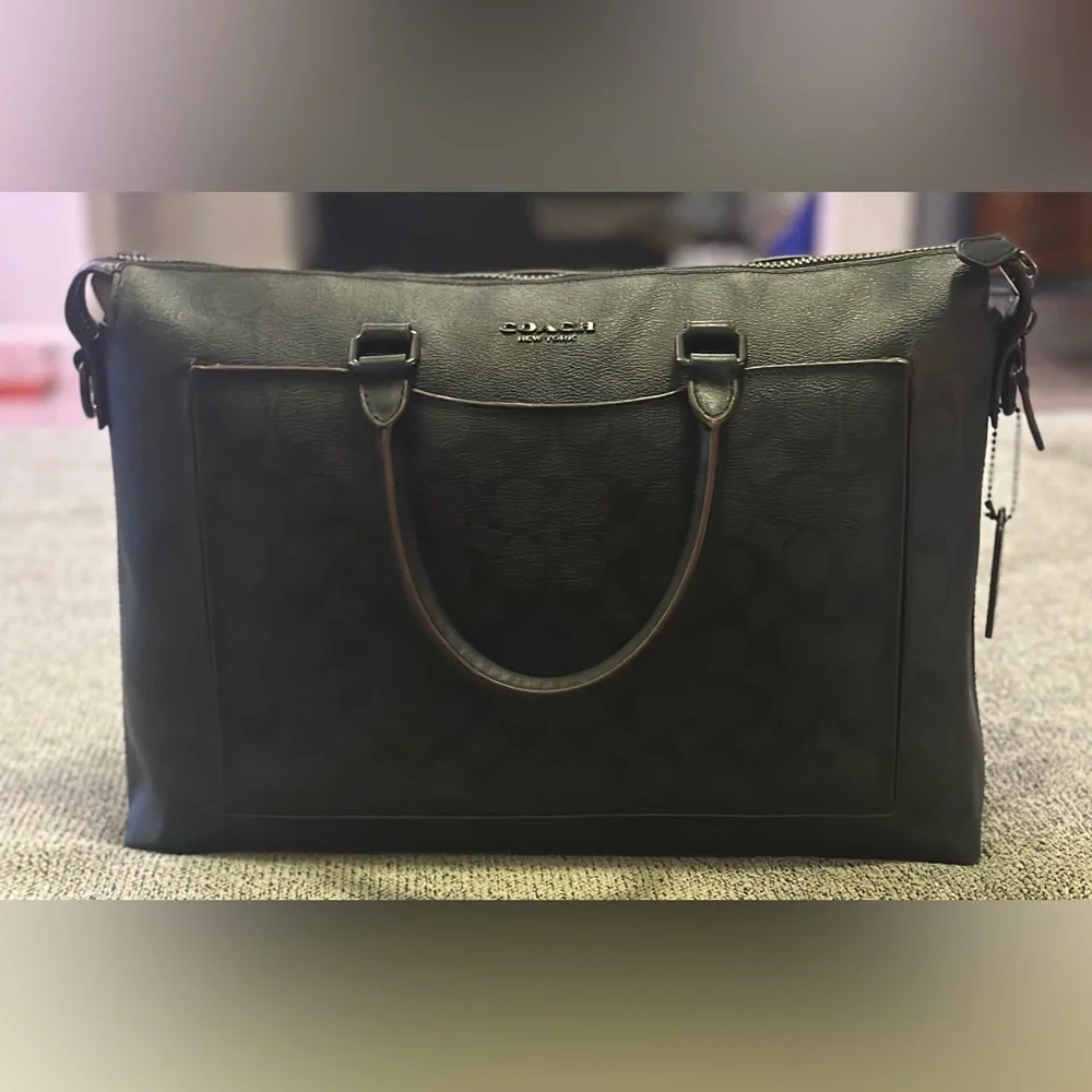 Coach Black Signature Leather Brief Case Workbag